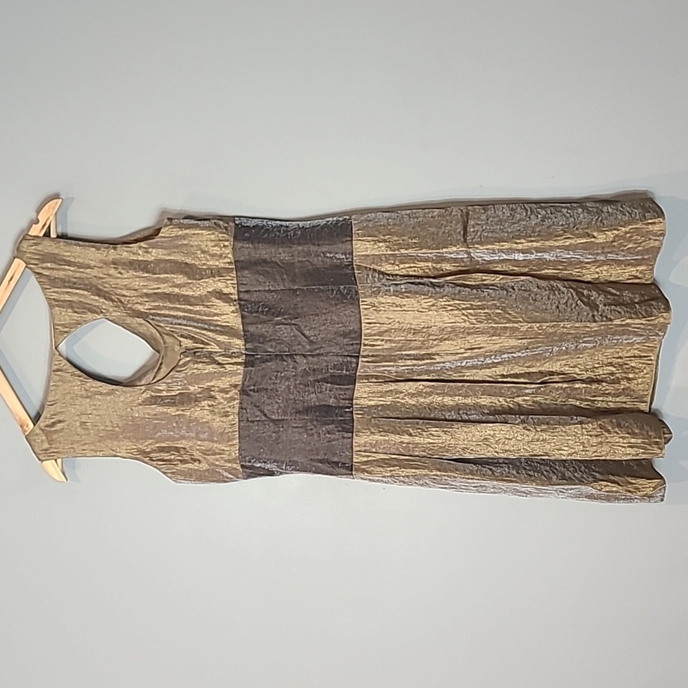 Adrianna Papell Dress Bronze Gold‎ Shimmer Elegant Ethereal Grecian Size 14 - Picture 5 of 9